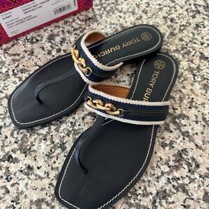Tory Burch Navy and Gold Sandals
